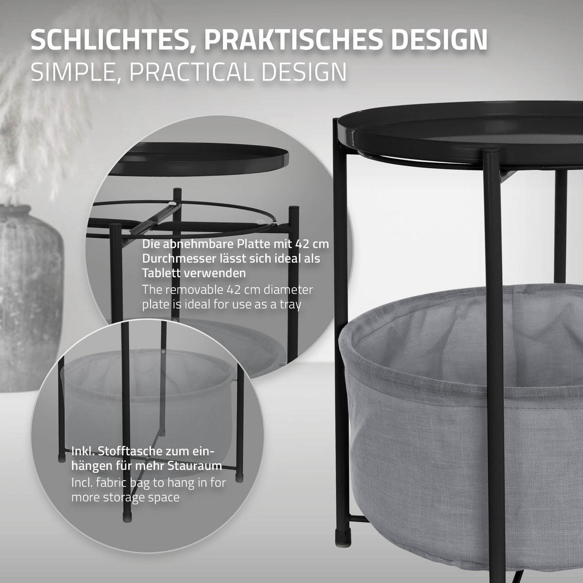 BEISTELLTISCH Rund Schwarz 45,5/52,5 cm - Schwarz, Metall (52.5/45.5/52.5cm) - ML-DESIGN