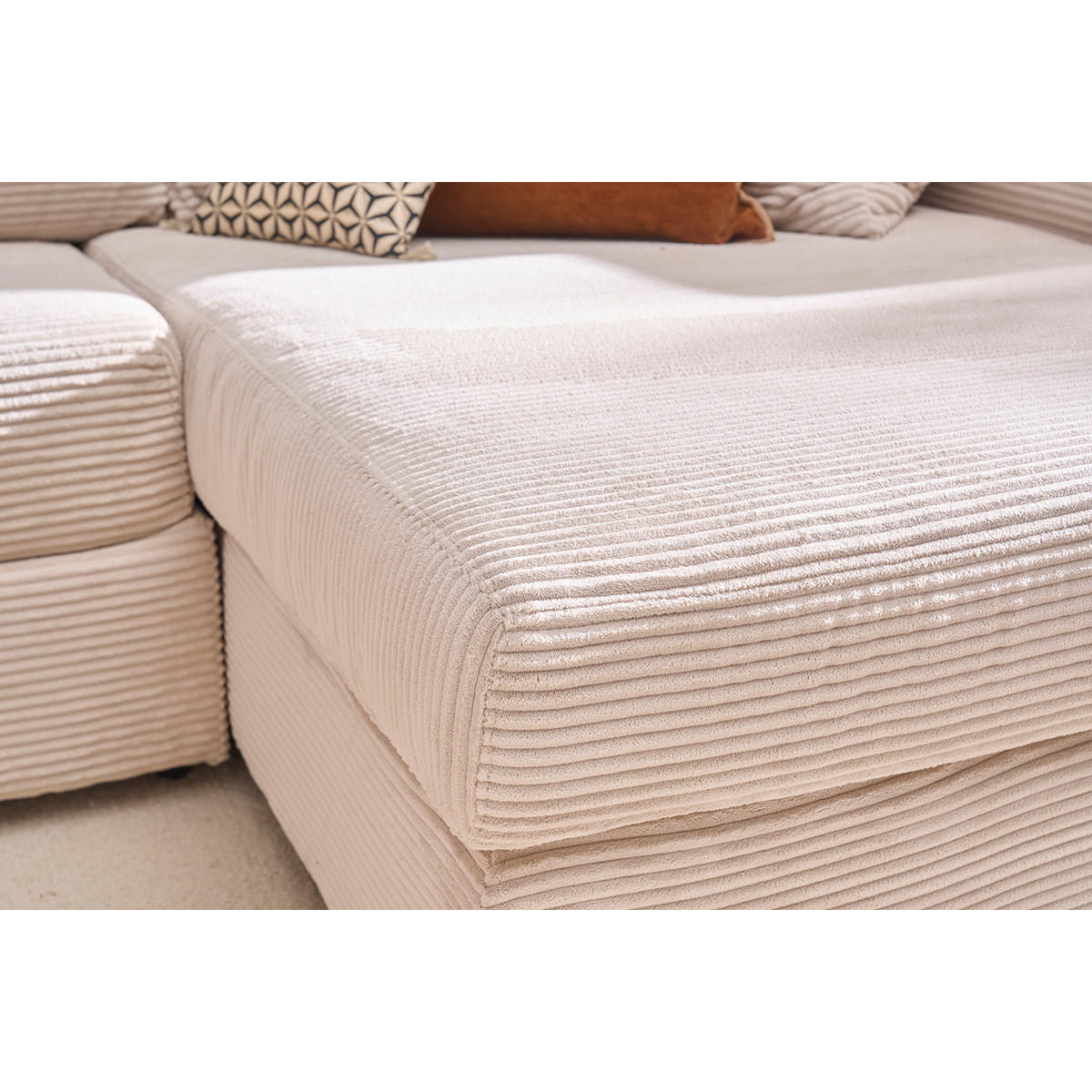 ECKSOFA rechts umwandelbar 4 Sitze in beige Cordstoff mit 13 cm Matratze BACIO - Beige, Textil (150/276cm) - Miliboo