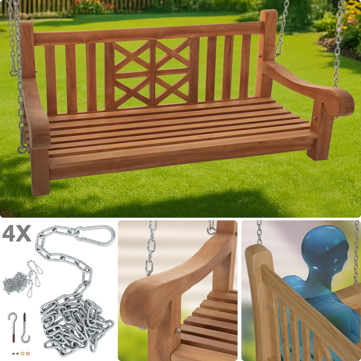 SCHAUKELBANK Tabel Holz Teak Hängebank - Teakfarben, Holz (120/61/70cm) - DELUKE