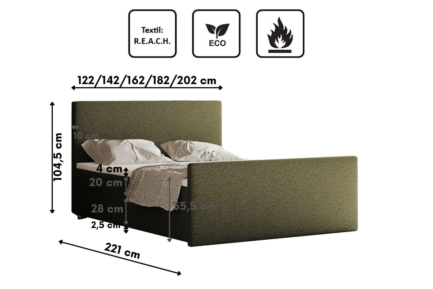 Thumbnail - Kaiser Möbel Boxbett, Grün, Textil, Planet/Universum, 2 Schubladen, H2, Höhe ca. 20 cm, Füllung: Polyurethan (PUR),Kalts...