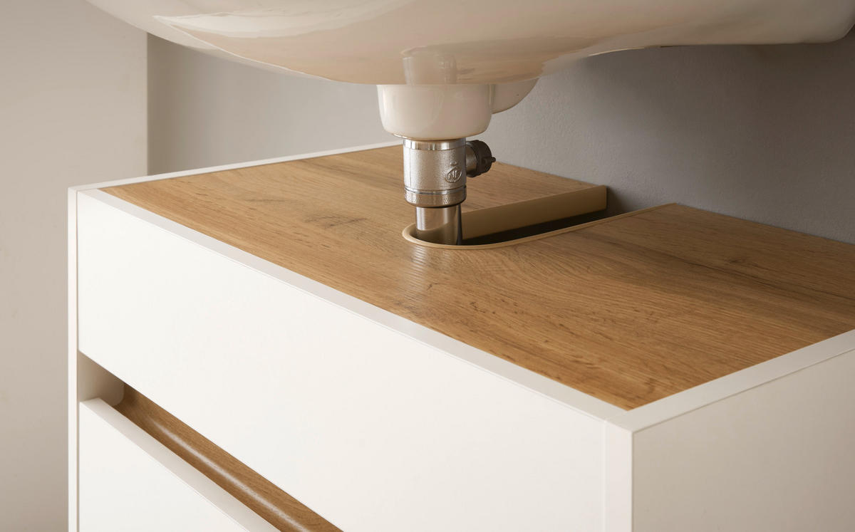 WASCHBECKENUNTERSCHRANK weiß, Wotan Eiche, Badezimmer Unterschrank 60 cm - Silberfarben/Eiche Wotan, Holz/Holzwerkstoff (60/62/34cm) - Furn.Design