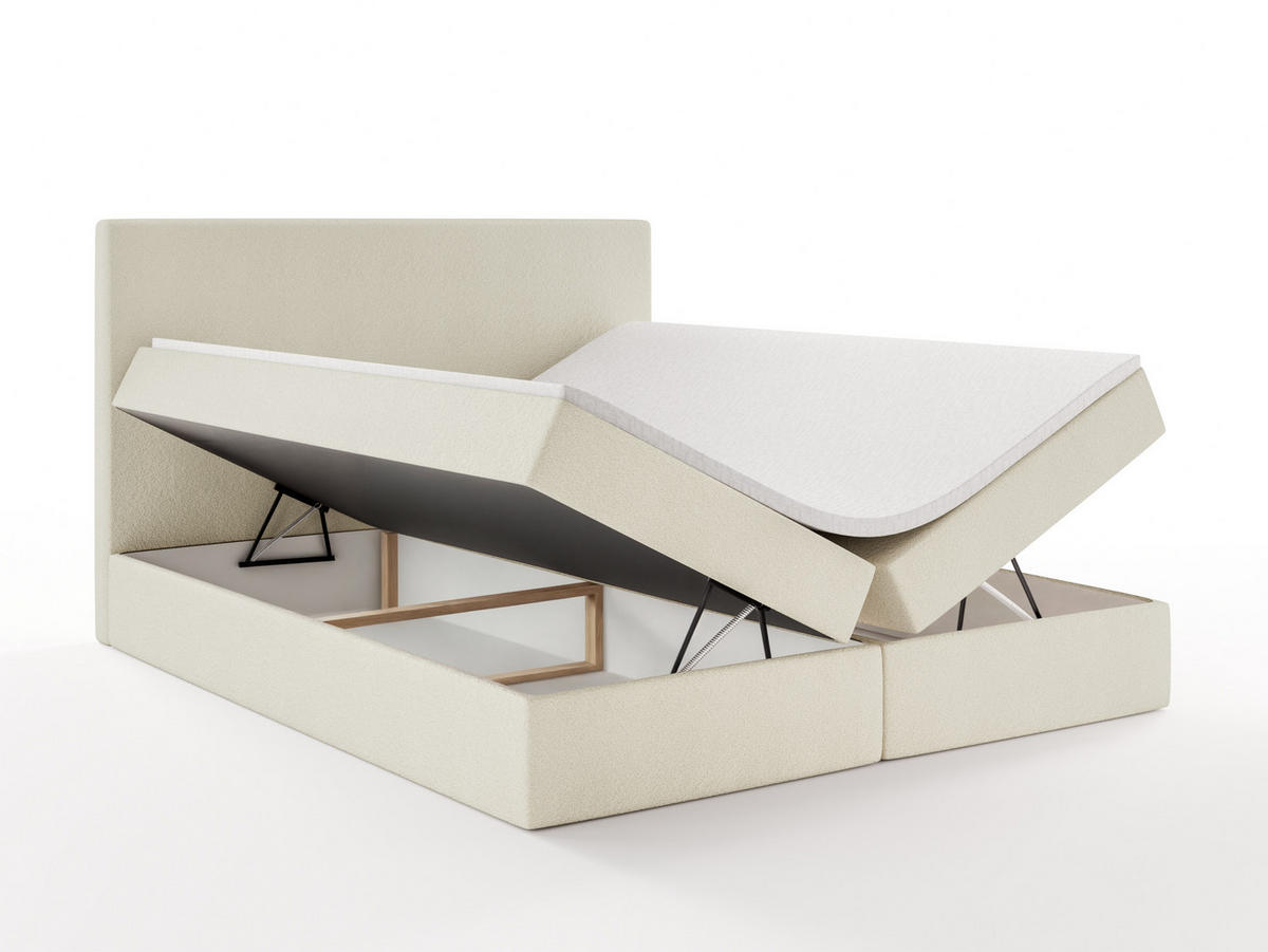 BOXBETT SENTO 140x200 cm mit Bettkasten, Bonell-Matratze H3 und Topper – Bouclé Creme - Creme, Textil (140/200cm) - Luxkor24