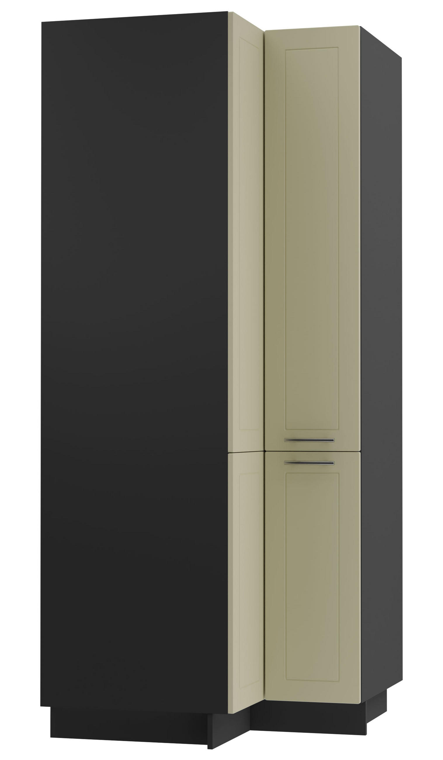 ECKVORRATSSCHRANK Kvantum D24N/207 Schwarz / Vanille Matt - Creme/Schwarz, Holz/Holzwerkstoff (90/207/90cm) - Feldmann-Wohnen