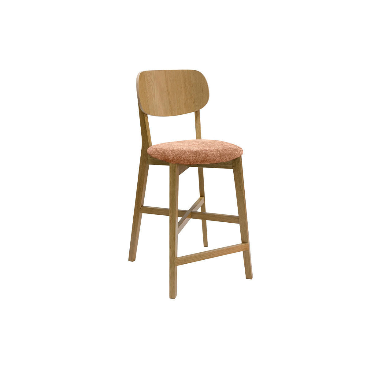 BARHOCKER Helles Eichenholz Stoff Samteffekt Terracotta H65 cm 2er-Set LUCIA - Terracotta, Holz (54/102/43cm) - Miliboo