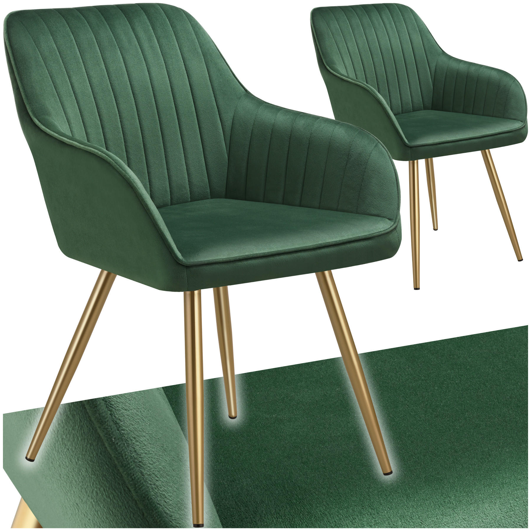 ESSZIMMERSTUHL 2er Set Marilyn 58 x 62 x 82 cm dunkelgrün/gold - Dunkelgrün/Goldfarben, Kunststoff (58/82/62cm) - tectake