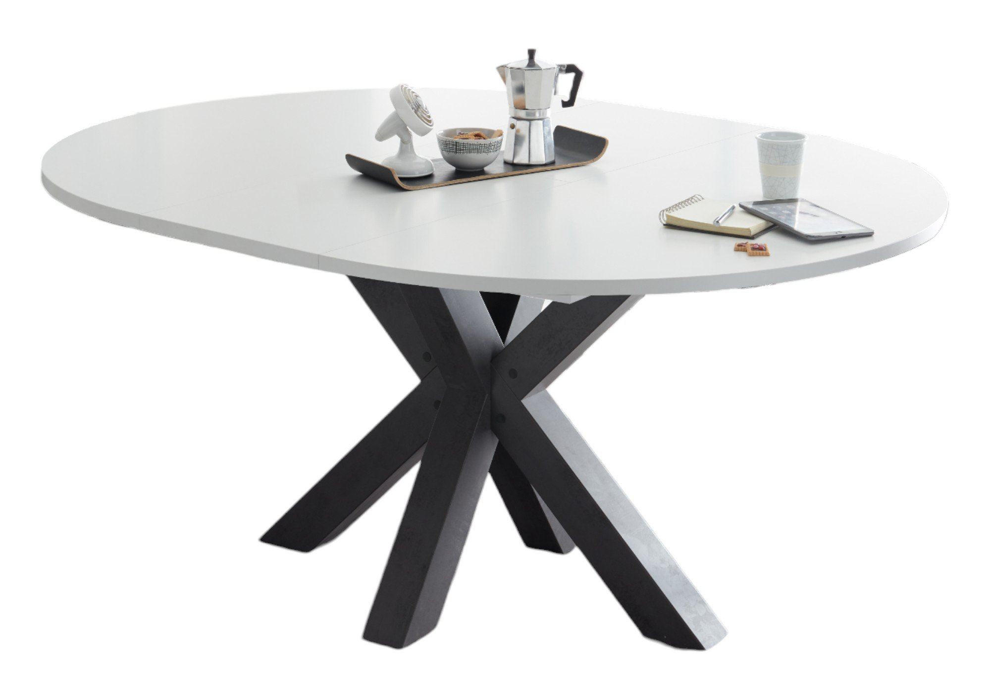 ESSTISCH Rund ausziehbar Edda 8 130 x 130 x 78 Küchentisch Graphit/Weiß Matt Lack - Weiß, Holz (130/130/78cm) - 58aufmkessel