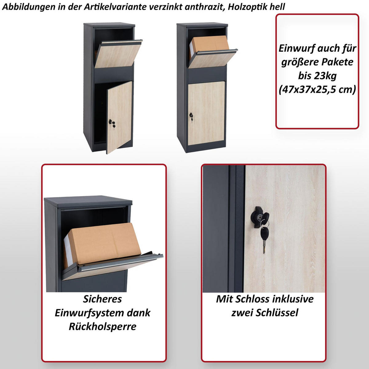 PAKETKASTEN GRÖßE XL rechteckig Anthrazit, Braun - Anthrazit/Braun, Metall (46/140/45cm) - MCW