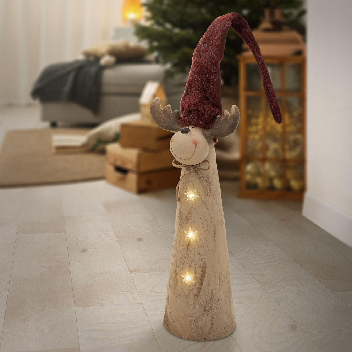 FIGURKA VÁNOČNÍHO SOBÍKA s LED osvětlením, vánoční dekorace do interiéru, výška nastavitelná 80–113 cm, hnědá, vzhled dřeva - hnědá, kámen (24/113/16cm) - ECD-Germany