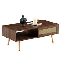 COUCHTISCH DE-199 Korbgeflochten Dunkles Walnussholz - Braun, Holzwerkstoff (55/105/42cm) - ComfortXL