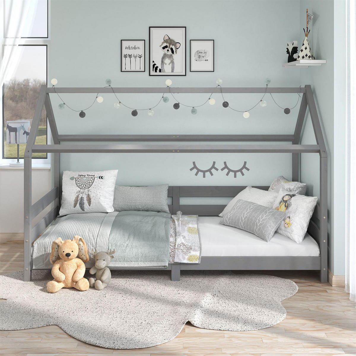 HAUSBETT FINA 90X200 CM - Grau, Holz (96/134/206cm) - IDIMEX