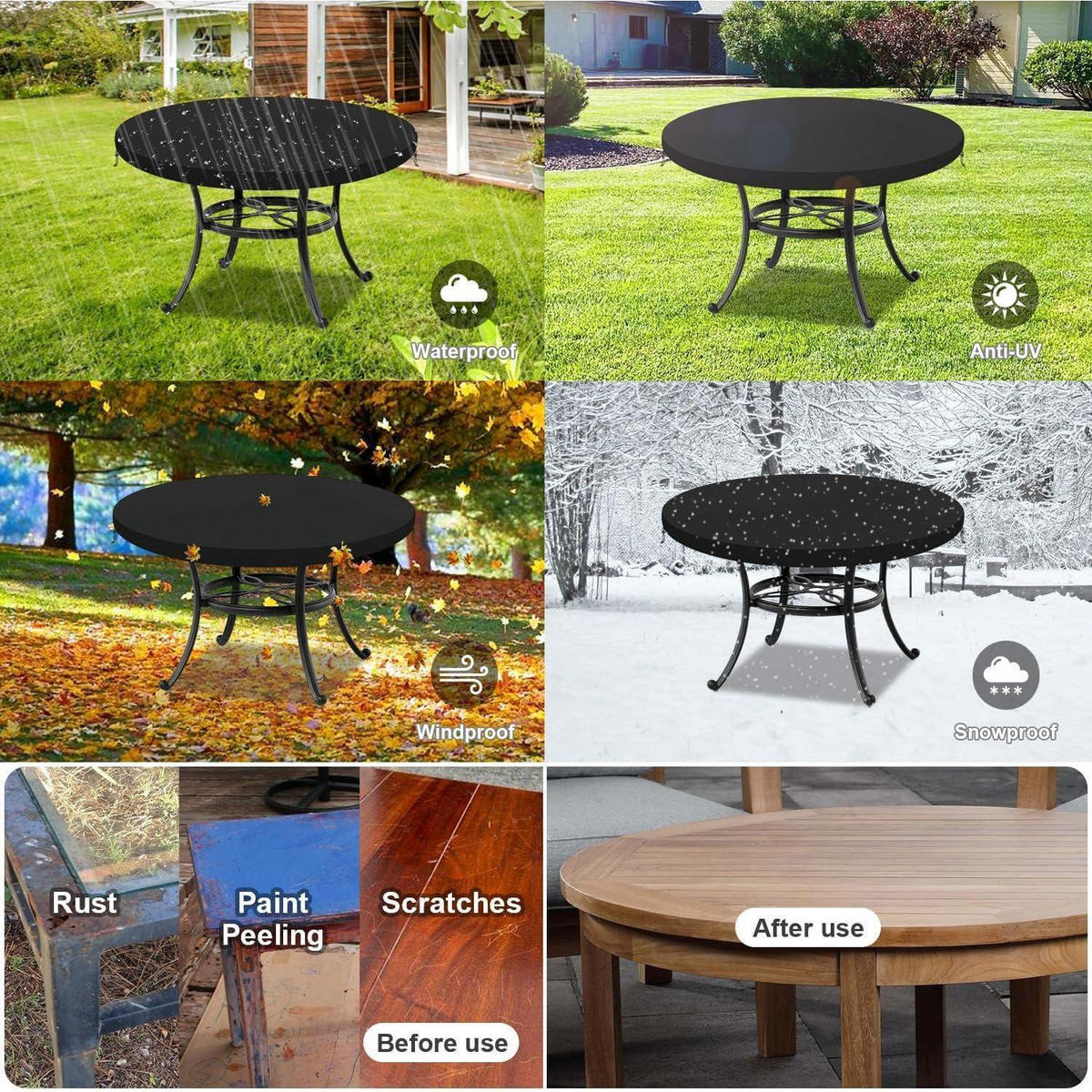 GARTENTISCH Abdeckung 112 cm rund wasserdicht - Schwarz, Kunststoff (112/10/112cm)