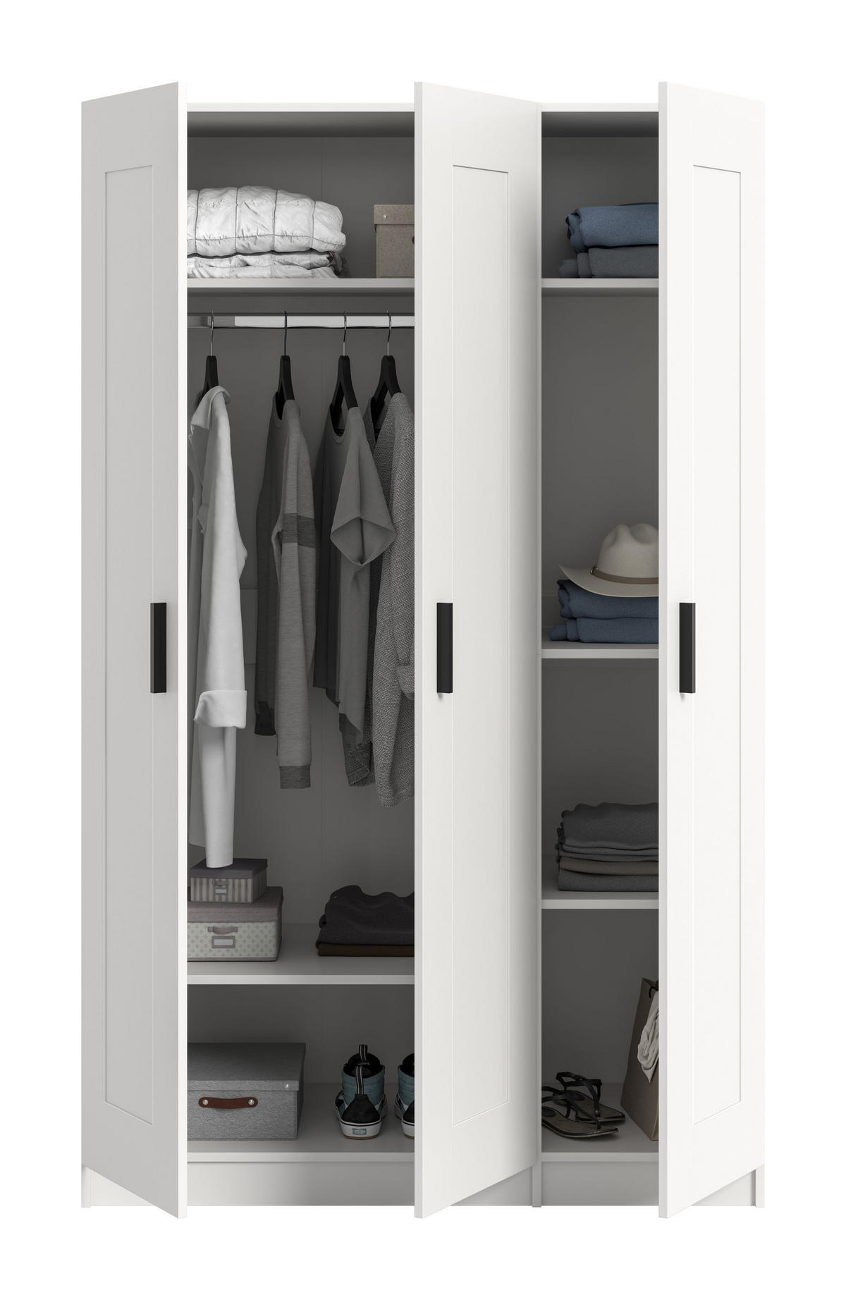 KLEIDERSCHRANK 3-türig VISBY (B/H/T: ca. 120/195/56 cm) in weiß/weiß - Weiß, Holzwerkstoff (120/195/56cm)