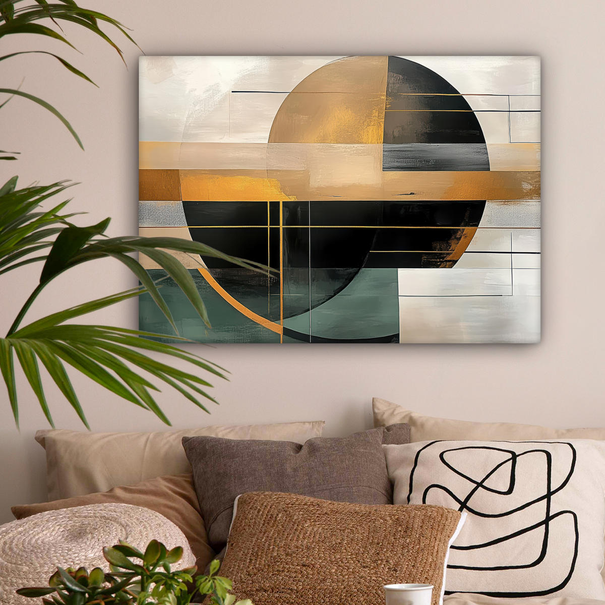 LEINWANDBILD - Abstrakt - Gold - Bronze - Grün - Formen - Modern - 80x60 - Malerei - Multicolor, Textil (80/60cm) - MuchoWow