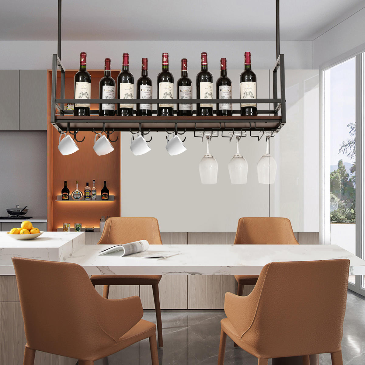 VINNÝ REGÁL Borejle - černá/barva vlašského ořechu, kov/kompozitní dřevo (100/64.5/30cm) - [en.casa]