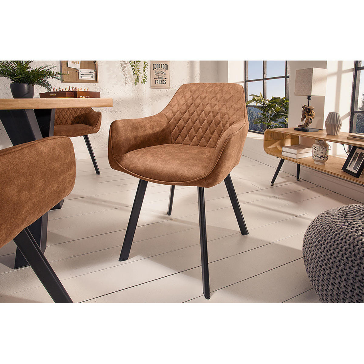 STUHL PALERMO Microfaser Hellbraun - Hellbraun/Schwarz, Textil/Metall (57/84/46cm) - riess-ambiente