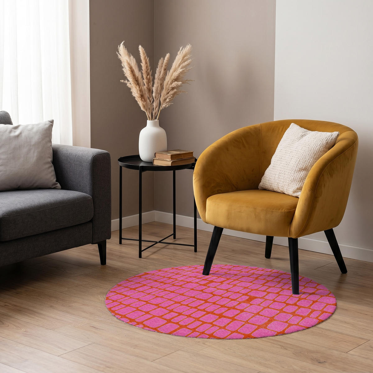 TEPPICH - Bio - Gitter - Rosa - 90x90 cm - Pink, Kunststoff/Textil (90/0.4cm) - OnlyWow