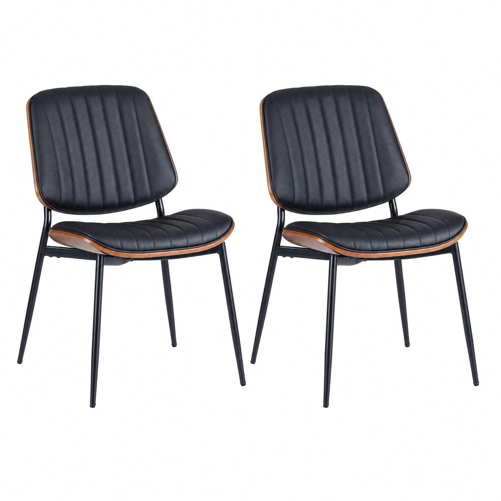 ESSZIMMERSTUHL 2er-Set Mid-Century PU-Leder Schwarz - Schwarz, Metall (48.3/83.3/57.4cm) - Meubliv