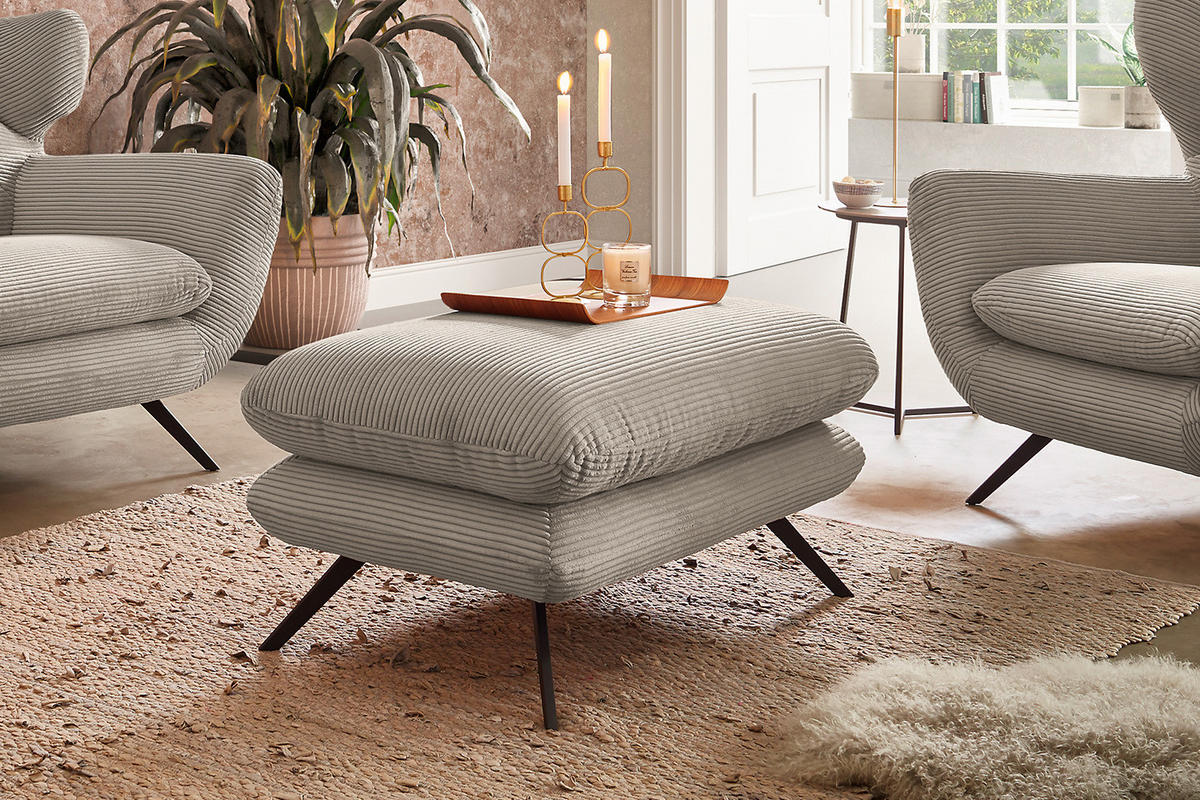 HOCKERBANK CHARME Granit Cord - Greige, Textil (120/45/70cm) - KAWOLA
