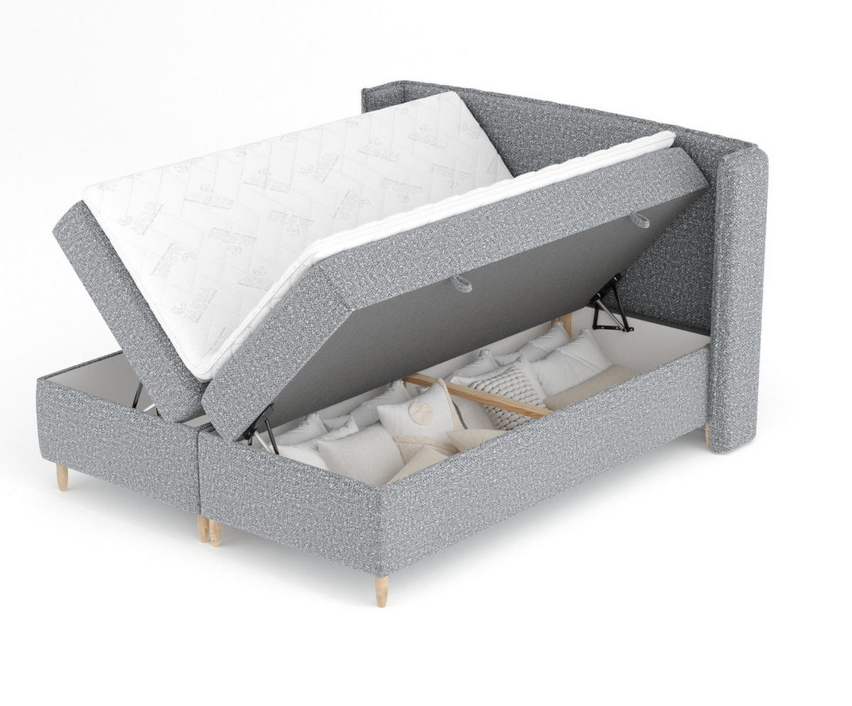 BOXSPRINGBETT Segni Grau 140/200 cm mit Matratze und Topper - Naturfarben/Grau, Holz/Holzwerkstoff (140/200cm) - Maison de Reve