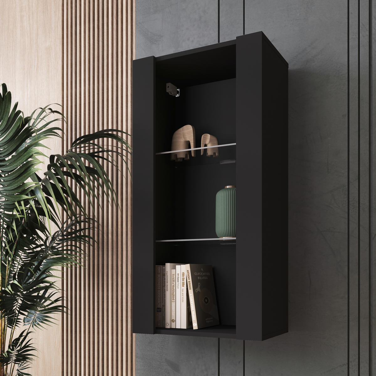 HÄNGEVITRINE TIVOLI Vertical 100, Schwarz - Schwarz, Glas/Holzwerkstoff (50/100/29.5cm) - Komodee