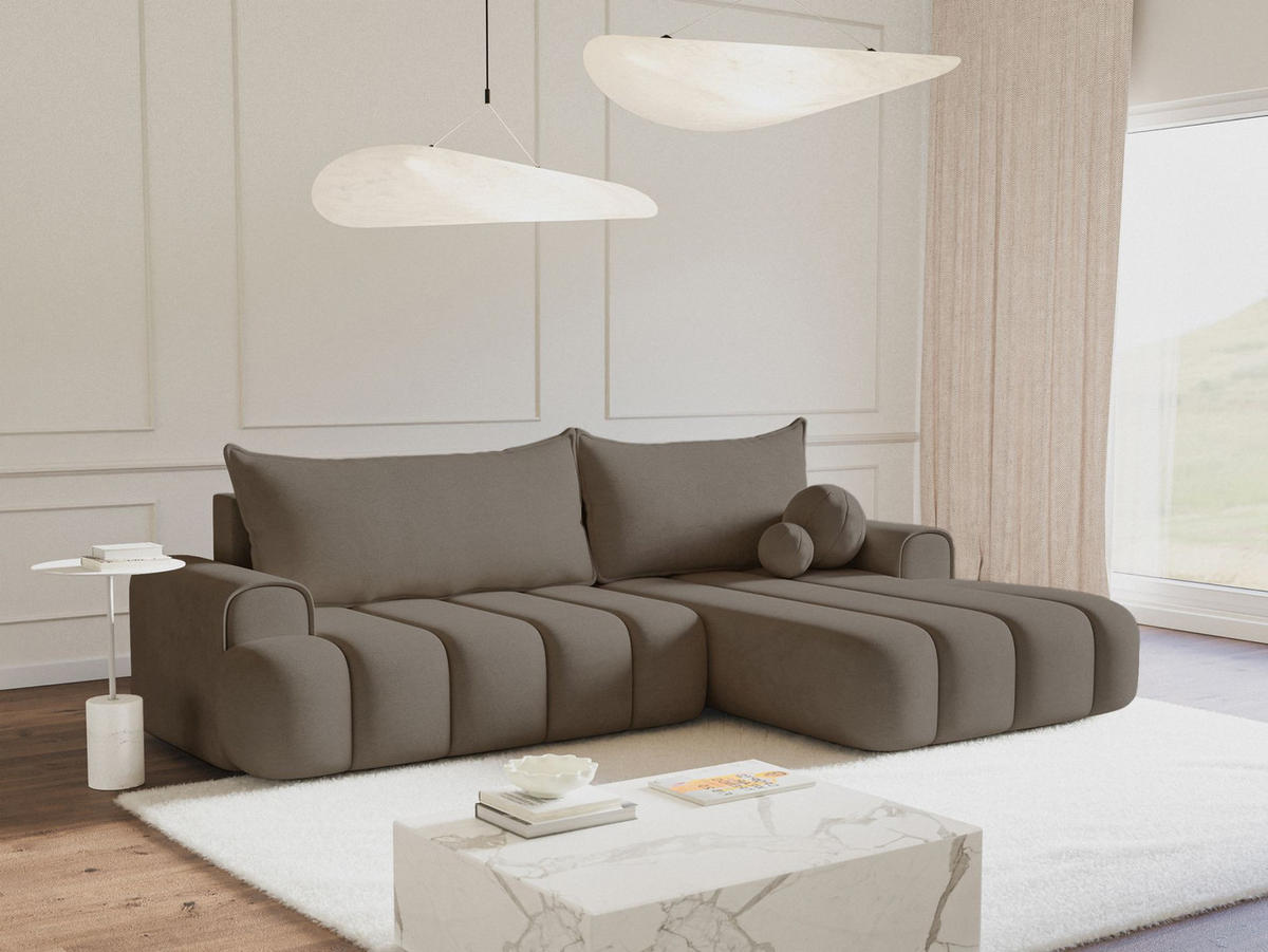 ECKSOFA Dandelino Dunkelbeige mit Samtbezug, rechts - Beige/Schwarz, Kunststoff/Textil (275/168cm) - Selsey