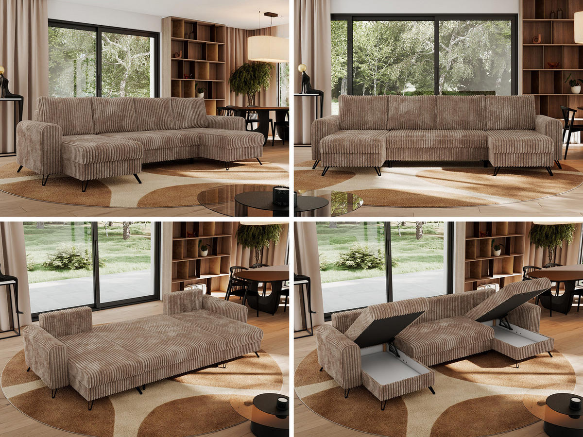 WOHNLANDSCHAFT AXEL U Cord Braun - Schwarz/Braun, Textil/Metall (312/90/140cm) - MKS