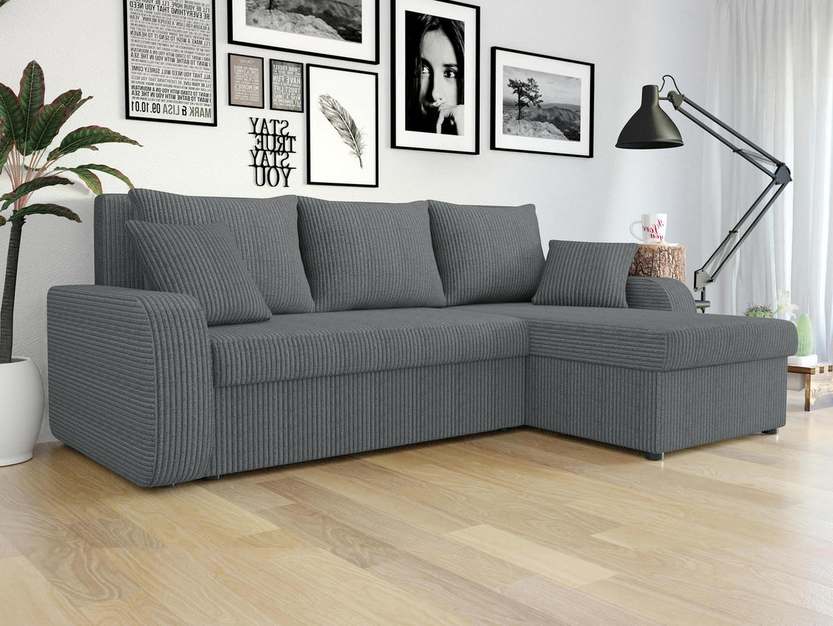 ECKSOFA Kris Cord - Schwarz/Grau, Holz/Kunststoff (238/147cm) - MIRJAN24