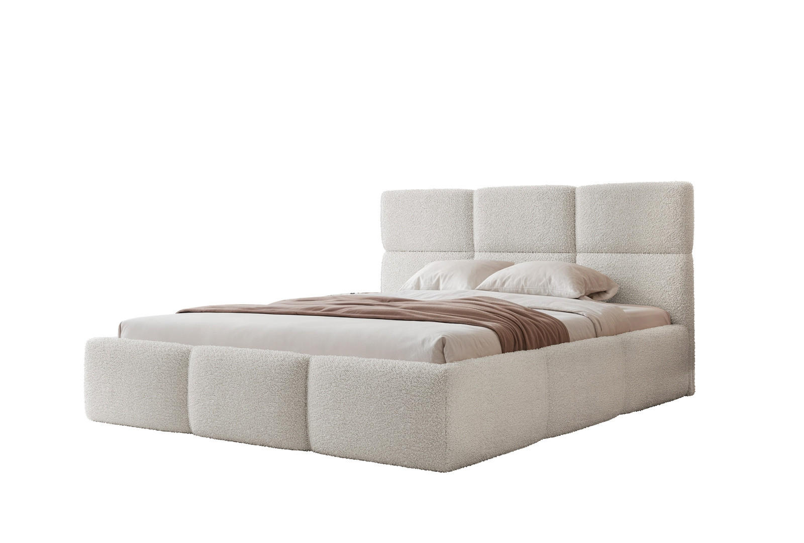 POLSTERBETT VIVIEN 140x200 cm Hellgrau Bouclé (Stoff Abriamo) - mit Bettkasten und Lattenrost - Hellgrau, Holzwerkstoff/Textil (140/200cm) - Ravio