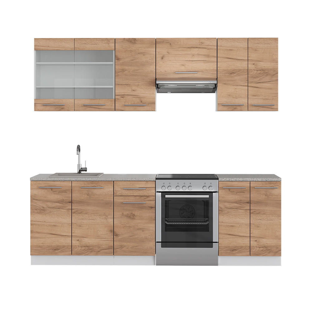 KÜCHENZEILE Fame-Line Goldkraft Eiche/Weiß 240 cm ohne AP - Eiche Wotan/Weiß, Holzwerkstoff (240/81.6/46cm) - Vicco