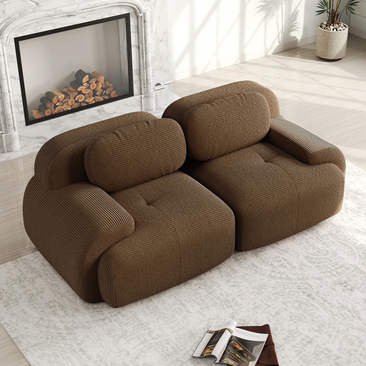2-SITZER Sofa 208x103x75 cm aus Cordstoff modular ohne Gestell, braun - Braun, Textil (103/75/208cm)