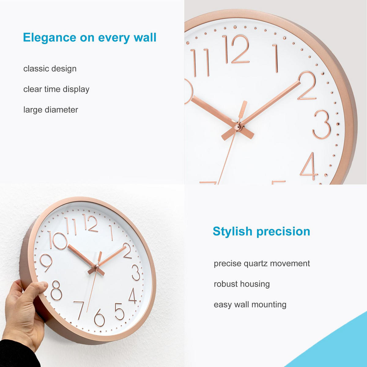 WANDUHR 30.5 cm - Goldfarben, Kunststoff (30.5/30.5/4.5cm) - Intirilife