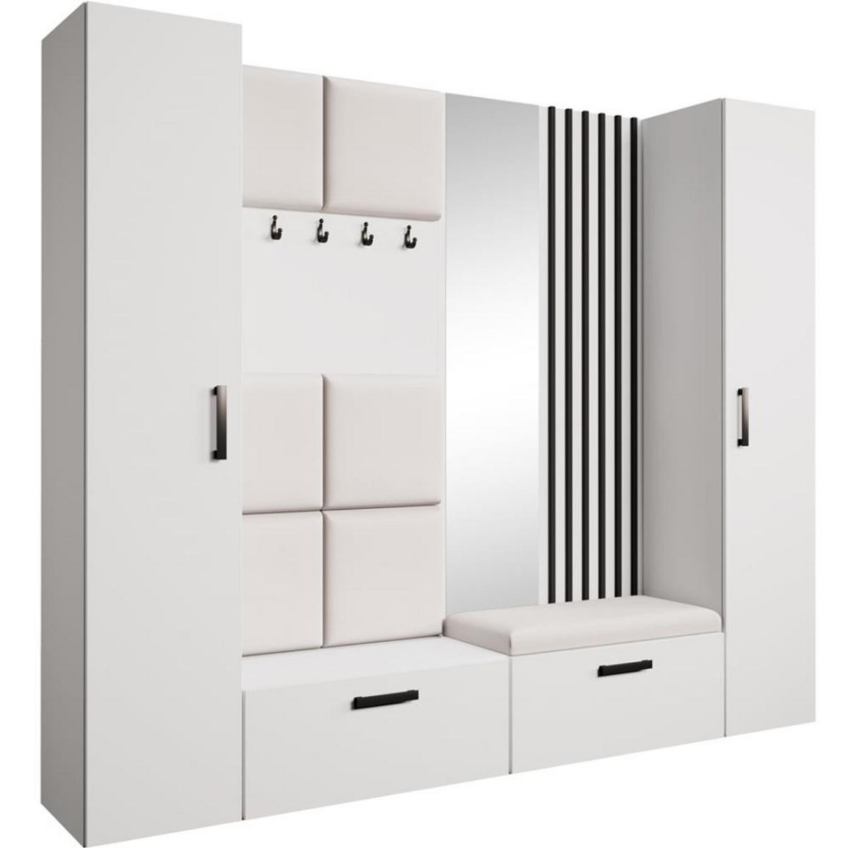 GARDEROBE Margaret XL 242/203/43 mit gepolsterten Paneelen/Lamellen/Spiegel - Beige/Schwarz, Holzwerkstoff/Kunststoff (242/203/43cm) - Beautysofa