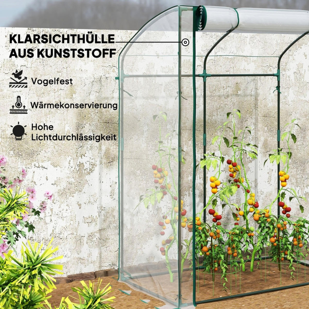 GEWÄCHSHAUS aus Kunststoff 128x70x170 cm Transparent mit Reißverschlusstür - Transparent, Kunststoff (70/170/128cm) - Modfu