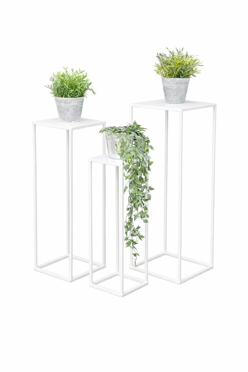 BLUMENHOCKER Metall Weiß Eckig 3er Set - Weiß, Metall (18/50/18cm) - DanDiBo