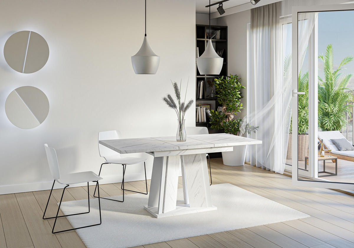 ESSTISCH Ausziehbar 120 - 160 cm Weiß Marmoroptik - Weiß, Holzwerkstoff (120/80/75cm) - PROSPERO