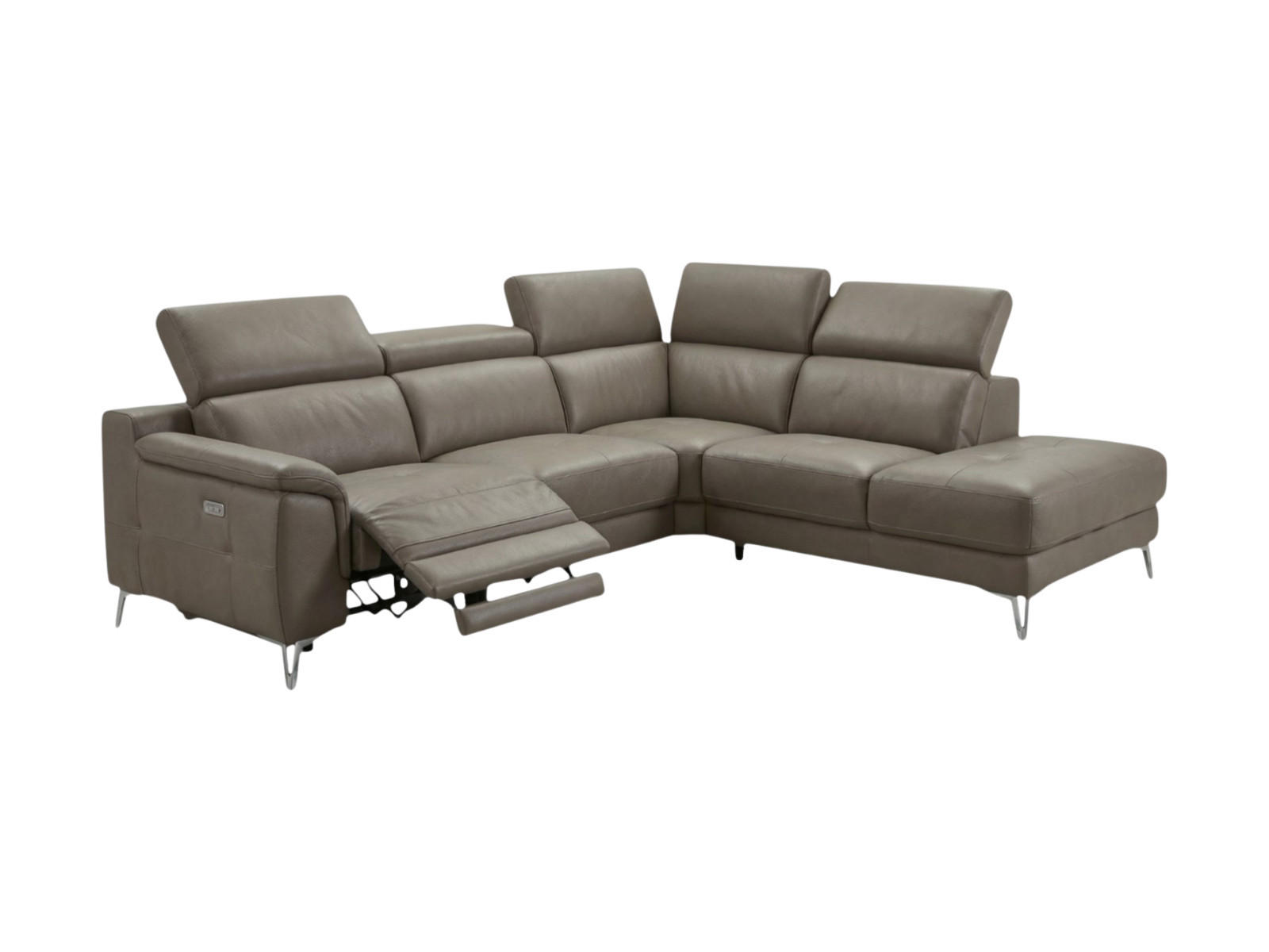 ECKSOFA Jardin Echtleder mit 1 x Relaxfunktion Greige - Greige, Leder/Metall (266/230cm)