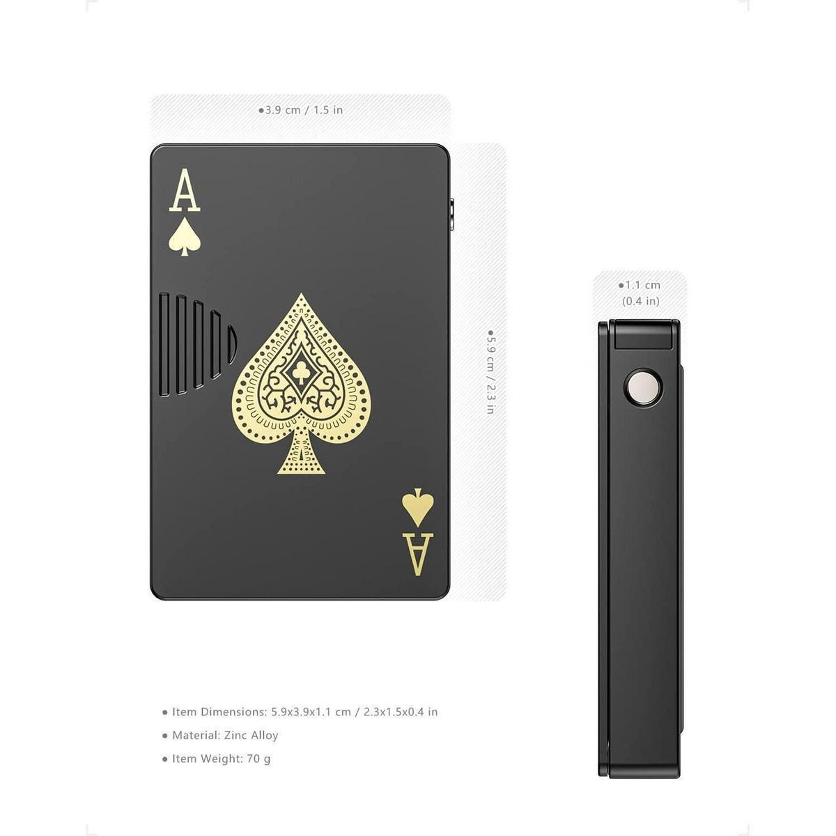 STURMFEUERZEUG Jet Feuerzeug Spielkarten Design Zinklegierung Rot Flamme - Schwarz, Metall (1.2/4/6cm)
