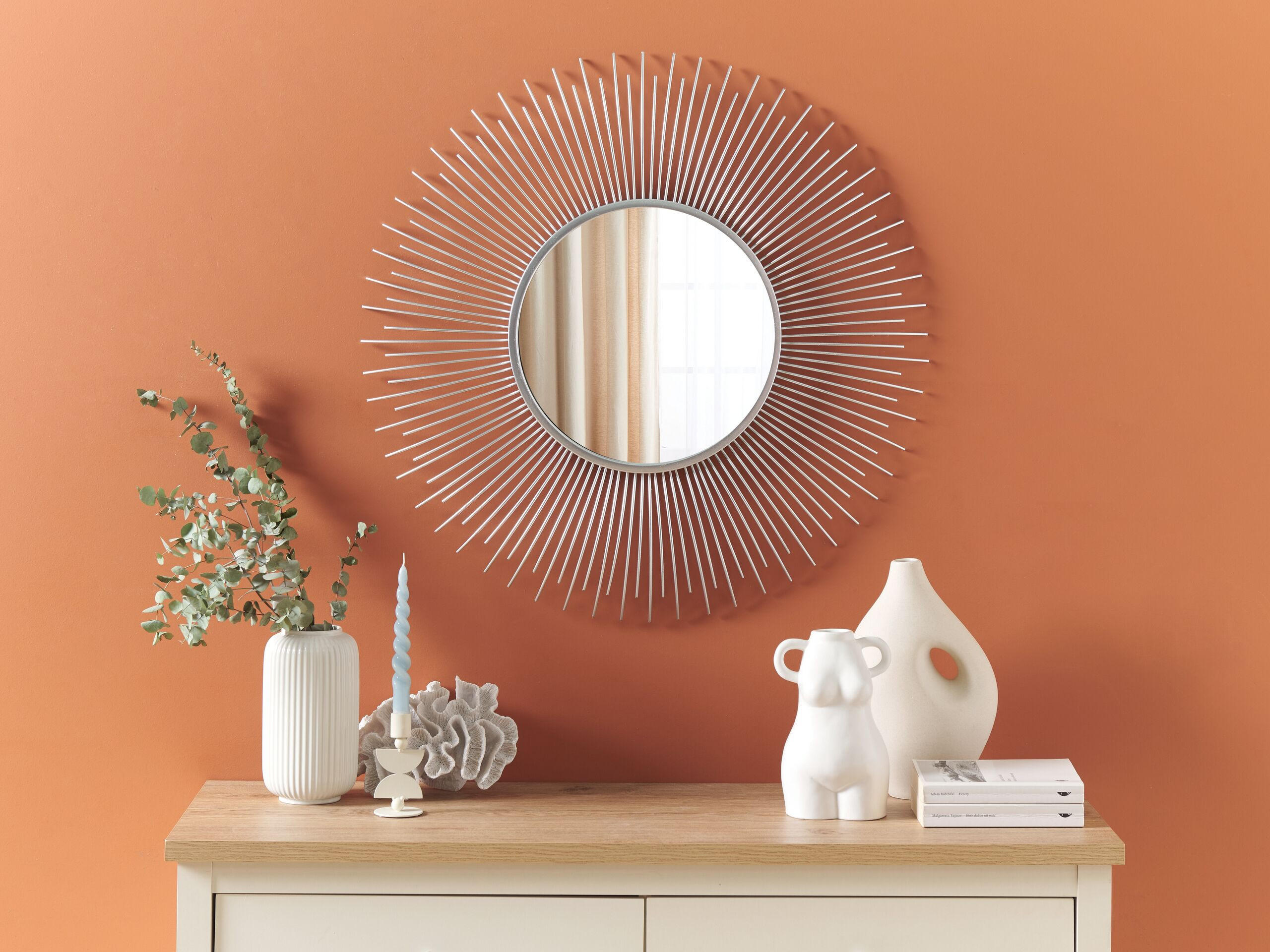 WANDSPIEGEL silber Sonnenoptik 80 cm Cilly - Silberfarben, Metall (80/80/3cm) - Beliani