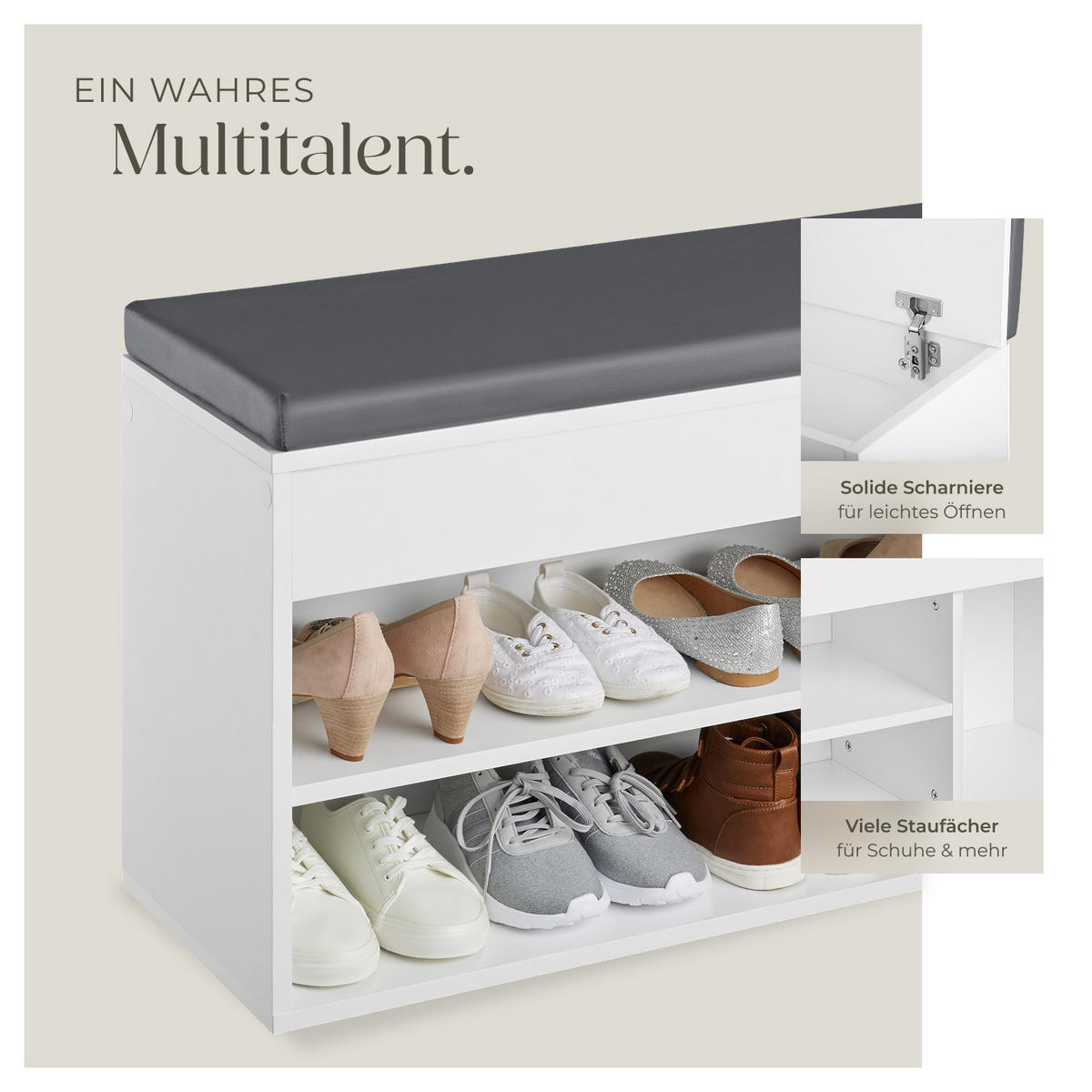 SCHUHBANK Natalya,104 x 30 x 49 cm,weiß - Weiß, Holz (30/49/104cm) - tectake