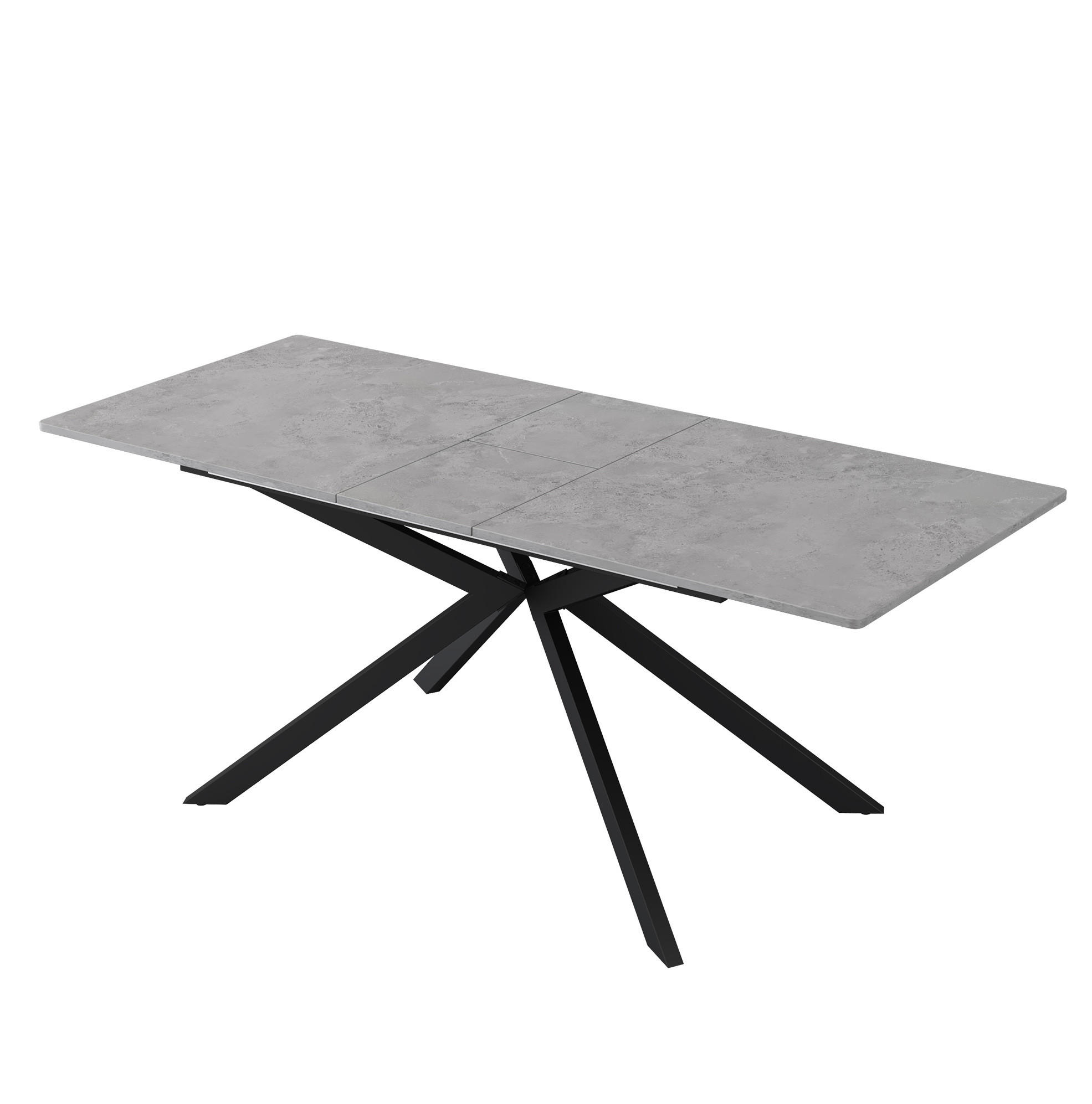 OKWISH JÍDELNÍ stůl 150/180/70/76 cm černý a šedý z MDF s rozkládací deskou a křížovou podnoží