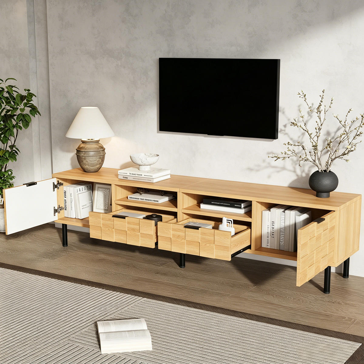 TV-SCHRANK 200x35x44.5cm Naturholz mit 2 Schubladen - Naturfarben, Holzwerkstoff (200/44.5/35cm) - FLIEKS