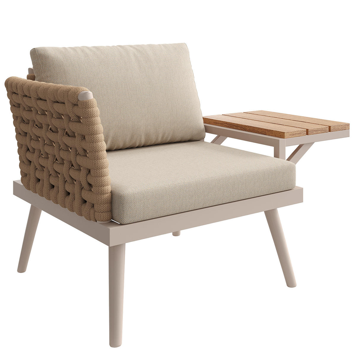 GARTENLOUNGE-SET L-förmiges Gartenmöbel-Set mit handgeflochtenen Armlehnen Polstern - Beige/Naturfarben, Textil/Metall - STILVORA