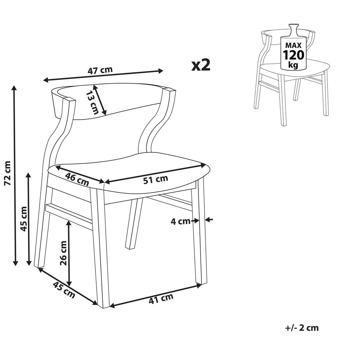 ESSZIMMERSTUHL 2er-Set Holzwerkstoff Dunkler Holzfarbton Maroa - Dunkelbraun, Holz/Textil (51/72/46cm) - Beliani
