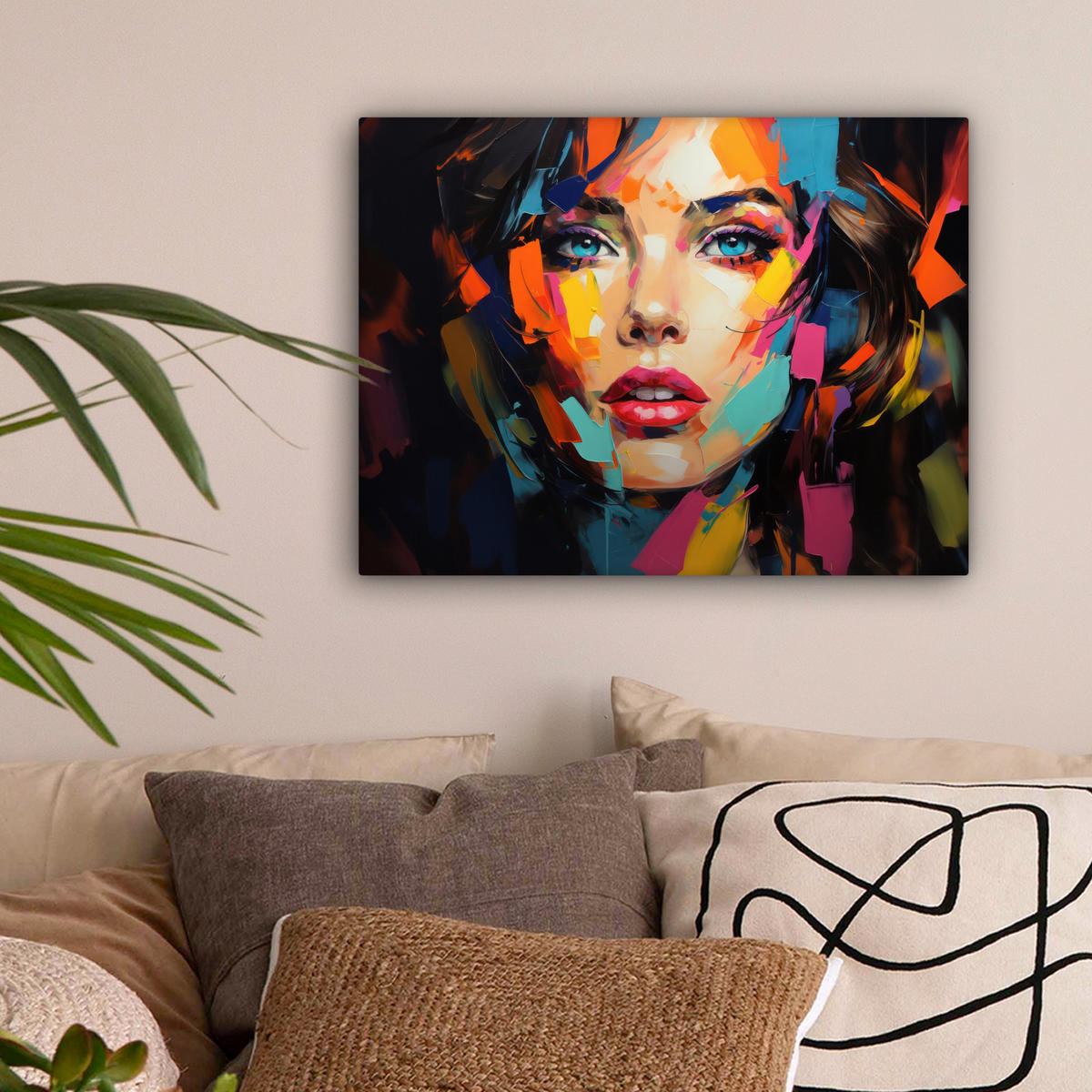 LEINWANDBILD Frau - Porträt - Farbenfroh - Kunst Wandbild 40x30 cm - Multicolor, Textil (40/30cm) - MuchoWow