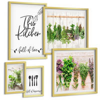 BILDER SET 5er Set - 50x50 cm & 20x30 cm & 40x60 cm Goldrahmen - Küchenthema: Getrocknete Kräuter - Goldfarben, Kunststoff (40/60cm) - TULUP