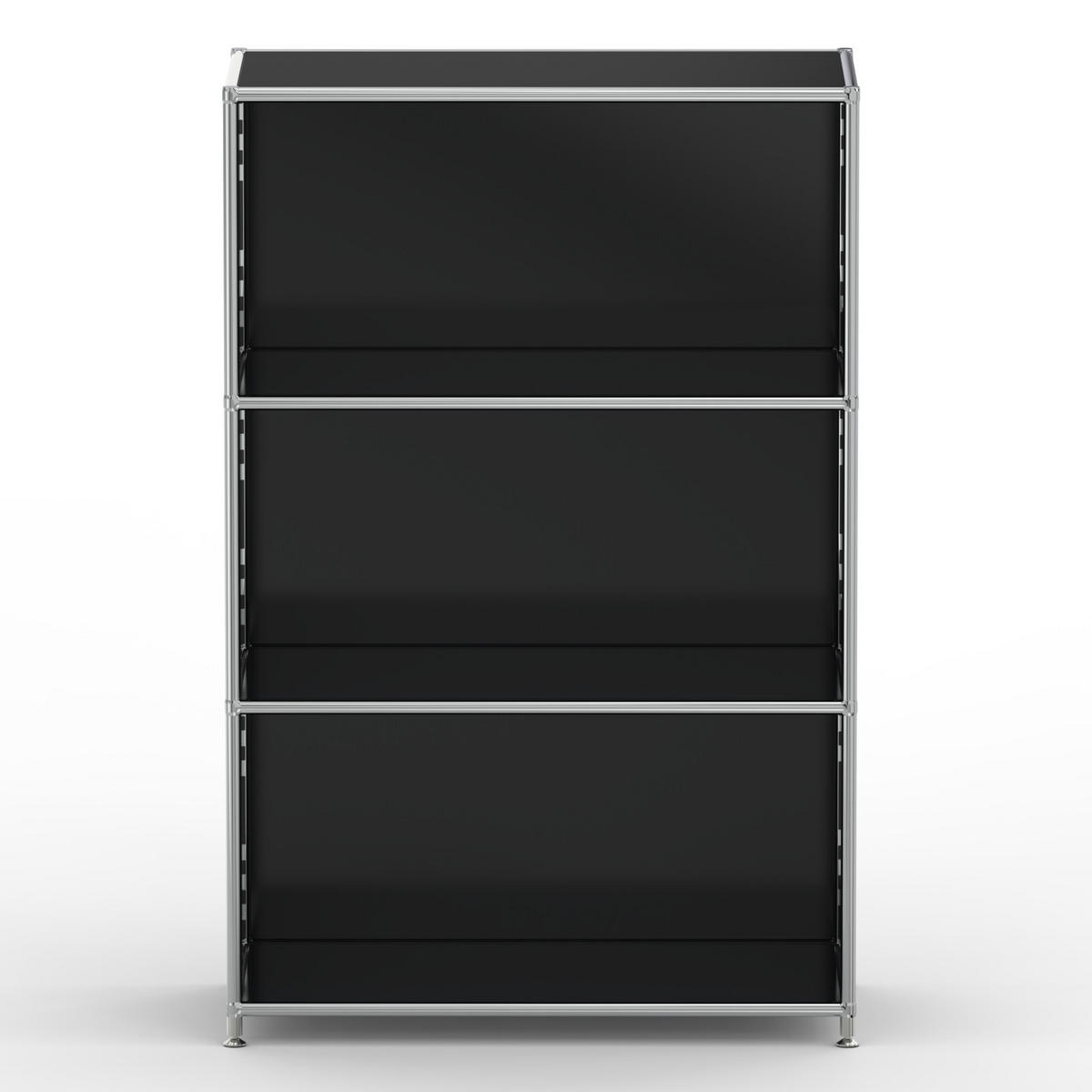 AKTENSCHRANK Büro, 3 offene Fächer, Breite 77 cm, Graphitschwarz - Chromfarben/Schwarz, Metall (40/118/77.2cm) - Versee