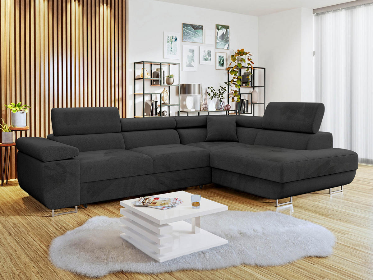 ECKSOFA Torezio, Seite: Rechts - Schwarz, Holz/Textil (274/203cm) - MIRJAN24