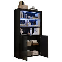 VITRINE aus MDF, Spanplatte und Glas 100x35x170 cm Schwarz mit LED-Beleuchtung, Hochglanzfront und 2 Türen - Schwarz, Holzwerkstoff (100/170/35cm) - Modfu