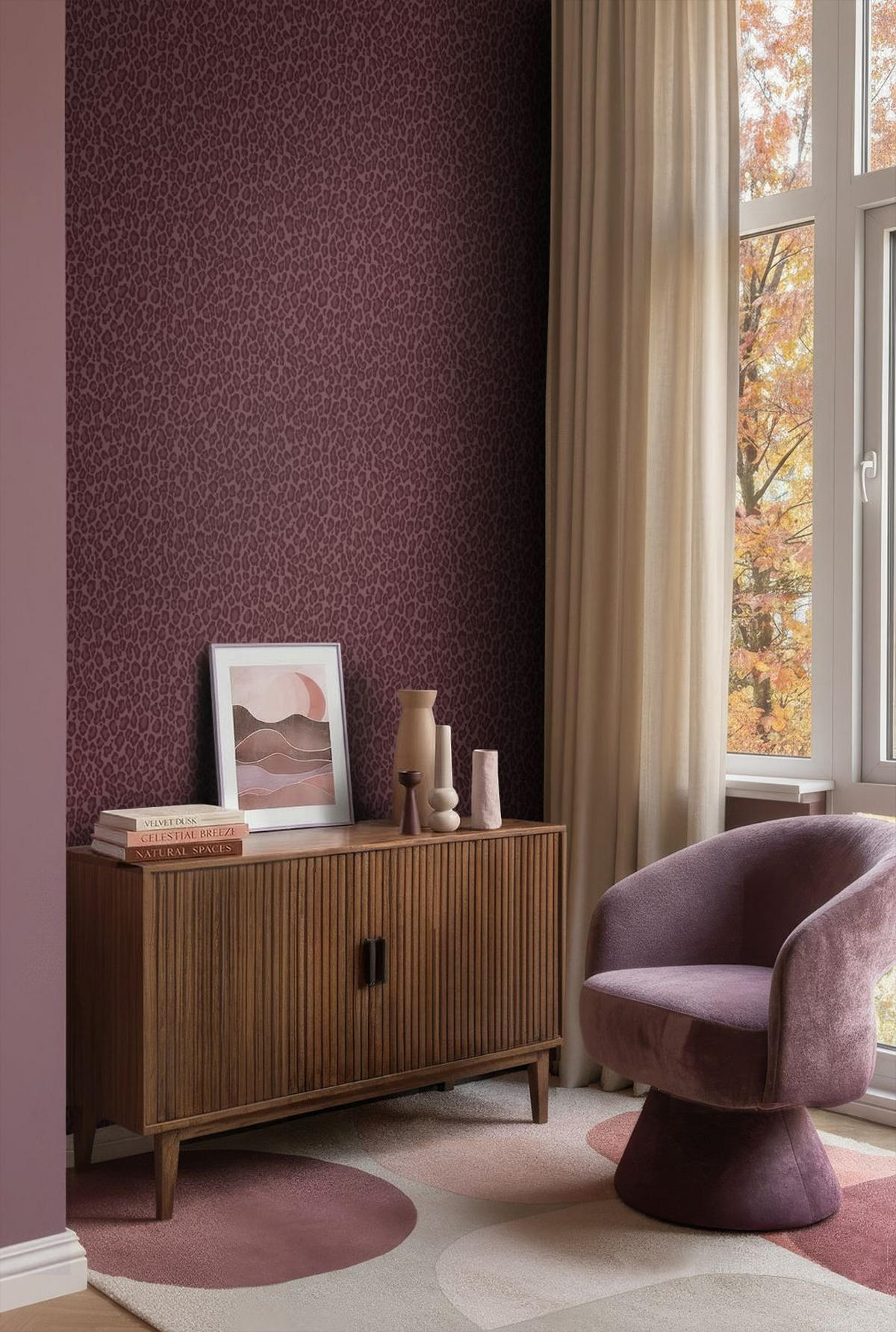 TAPETE Leopardenmuster 50 x 900 cm - Lila, Papier (50/900cm) - ESTAhome