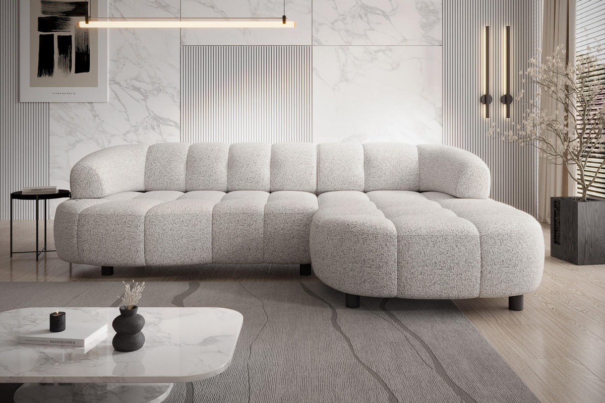 ECKSOFA Wesper S – Eckcouch mit Elektrischer Sitzverstellung, L-förmig, Freistehend, Relaxfunktion, 183x284x79 cm – Rechte, Asche - Silberfarben, Holz/Textil (284/113cm) - DomoHome